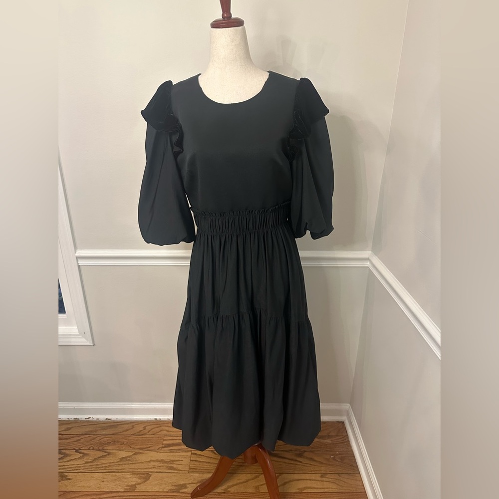 Emily McCarthy black puff sleeve midi dress- Size medium